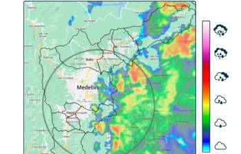 Así reporta el Siata el sistema de precipitaciones que ingresa al Valle de Aburrá. Foto imagen Siata