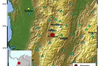 El Servicio Geológico Colombiano reportó un sismo en Circasia, Quindío, en la mañana de este 9 de abril. FOTO: Servicio Geológico Colombiano.