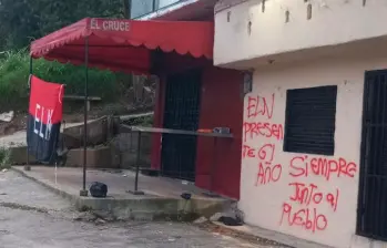 Grafiti del ELN en una carretera de Yarumal, Antioquia. FOTO: CORTESÍA.