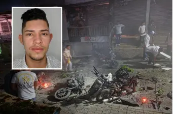 Este ataque, registrado el pasado Viernes Santo en el parque principal de Briceño, que dejó dos policías lesionados, habría sido el límite para que aumentaran la recompensa para dar con la captura de Néider Yesid Uñates López (detalle), alias Primo Gay. FOTOS: CORTESÍA