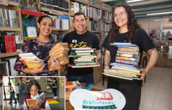 Colaboradores de la Fundación Te Creo mostrando algunos libros para llevar a las bibliotecas apartadas de la región. Foto: Esneyder Gutiérrez