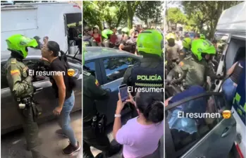 Secuencia de la mujer alegando con los policías tras descubrir al hombre infiel. FOTO: Captura video redes sociales
