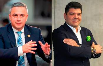 Juan Camilo Restrepo, aspirante a la Alcaldía de Medellín, y Juan Diego Gómez, candidato a la Gobernación de Antioquia. Foto: Camilo Suárez. 