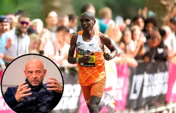 Andy Jones (en el círculo) hizo parte del equipo del corredor Eliud Kipchoge (foto grande), uno de los mejores maratonistas del mundo. FOTO Camilo Suárez / Getty