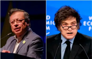 Gustavo Petro, presidente de Colombia; y Javier Milei, mandatario de Argentina. FOTO: Tomada de X @infopresidencia y AFP