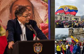 La “clase dominante”, fue el mensaje de Gustavo Petro en el marco de las protestas de este domingo 21 de abril. FOTOS: NICOLÁS RIVERA Y ARCHIVO.