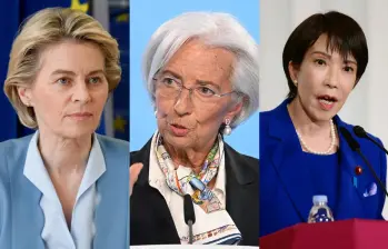 Las mujeres que lideran el listado, de izq. a der.: Ursula von der Leyen, presidenta de la Comisión Europea; Christine Lagarde, presidenta del Banco Central Europeo y Sanae Takaichi, primer ministra de Japón. Foto: Getty, AP y AFP