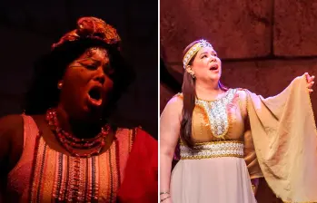 La actriz y cantante Ana Isabel Lazo con el maquillaje y sin él. Ella interpretó a Aída. Fotos: Cortesía Prolírica y EL COLOMBIANO.