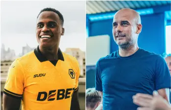 Jhon Arias llegó desde Fluminense como nuevo refuerzo del equipo inglés para esta temporada, en donde lucirá la camiseta número 10. FOTO: Redes sociales @Wolves y @ManCity