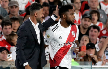 Desde Argentina informaron de un posible enfrentamiento entre Miguel Borja y el técnico de River Martín Demichelis. FOTOS AFP