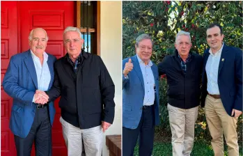 Uribe recibió en su finca en el sector de Llanogrande, en Rionegro, al expresidente Andrés Pastrana, al empresario Mario Hernández y al concejal Alejandro de Bedout. FOTOS: Tomadas de X @AndresPastrana_ y @AlvaroUribeVel