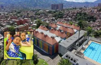 Adelante, uno de los niños beneficiarios. Atrás ,uno de los CDI en Itagüí. FOTO: Cortesía