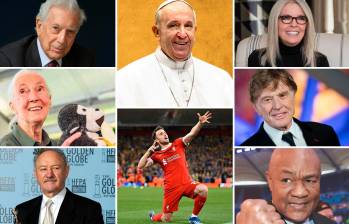 Mario Vargas Llosa, el Papa Francisco, Diane Keaton, Jane Goodall, Diogo Jota, Robert Redford, Gene Hackman y George Foreman, son algunas de las celebridades que fallecieron este 2025. FOTOS Getty, EL COLOMBIANO y Colprensa.