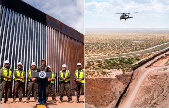 La secretaria de Seguridad Nacional, Kristi Noem, visitó uno de los puntos del muro que es pintado para que alcance altas temperaturas. FOTOS: Tomadas de X @Sec_Noem