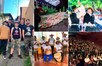 Rock en San Carlos con el grupo Fotones, a la izquierda. A la derecha imágenes de la Bienal de Arte, del Festival Fantasmagoría, de Bullerengue en Urabá y de los Días de playa en el centro de Medellín. FOTOS Cortesía, Manuel Saldarriaga, Juan Pablo Estrada y Archivo El Colombiano - Esneyder Gutiérrez