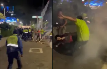 Enfrentamiento entre manifestantes y funcionarios de la secretaría de Seguridad y Convivencia. FOTOS: CAPTURA VIDEO