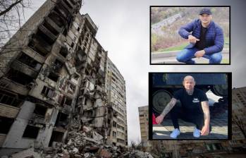 Imagen de referencia de un bombardeo ruso en Ucrania, a la derecha, el militar muerto en el ataque del pasado miércoles. FOTO: Getty y Cortesía NP Noticias y Q’hubo.