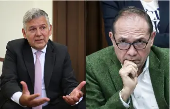 Jaime Alberto Cabal, presidente de Fenalco; y Antonio Sanguino, ministro de Trabajo. Foto: Colprensa