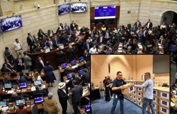Adelante, la recolección de firmas para el referendo. Atrás, el Congreso de la República. (Colprensa - Cristian Bayona).