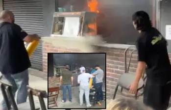 Momento en el que los vecinos del Parque Obrero de Itagüí atienden el conato de la emergencia. FOTO: imagen tomada de redes.