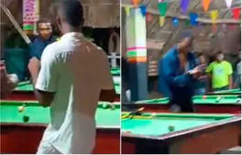 Imágenes del momento de la riña en el billar que desencadenó el homicidio de un hombre en un corregimiento de Coveñas, Sucre. FOTOS: Captura de video 