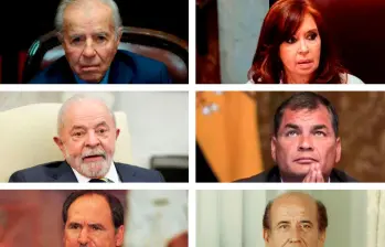 Los expresidentes de Argentina, Carlos Menem y Cristina Fernández; y los de Brasil, Lula da Silva; de Ecuador, Rafael Correa y Abdalá Bucaram, y de Venezuela, Carlos Andrés Pérez. FOTO CORTESÍA