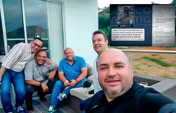 En la foto (de izq. a der.) aparecen Álvaro Villada; un abogado allegado; Miguel Quintero; Wílder Echavarría, exdirector de la EDU, y Jorge Enrique Liévano, ex gerente de Metroparques; todos complicados por testigos ante Fiscalía y otros órganos de control. Foto: cortesía y pantallazo de Noticias Caracol