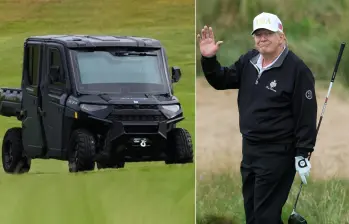 El Servicio Secreto añadió a su arsenal el Golf Force One, un carrito blindado negro que sigue al presidente de Estados Unidos, Donald Trump, mientras juega su deporte favorito. FOTO: Redes sociales y GETTY 