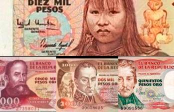 Estos son los billetes y monedas que circulaban antes en Colombia. Foto: Tomada del Twitter de @MonedasColombia. 