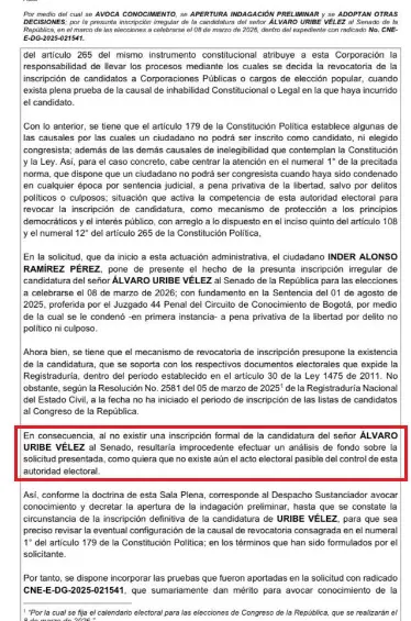 CNE abrió investigación preliminar sobre candidatura de Álvaro Uribe al Senado, quien todavía no se ha inscrito