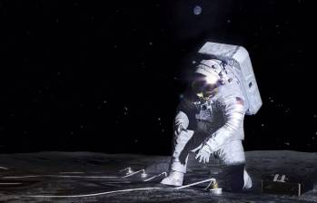 Concepto artístico de un astronauta de Artemis desplegando un instrumento en la superficie lunar. Foto: Europa Press.
