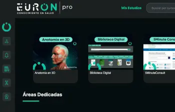 Interfaz de la aplicación EurON Pro, que integra recursos digitales para la educación médica continua. FOTO cortesía Grupo Eurofarma