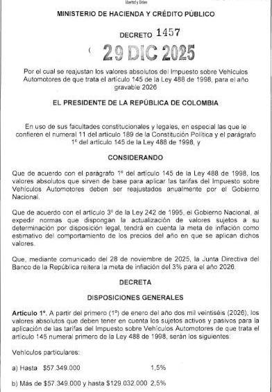 El decreto emitido por el Ministerio de Hacienda. FOTO: imagen tomada de redes.