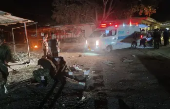 Momento del atentado en la base militar de Aguachica, Cesar. FOTO: REDES SOCIALES