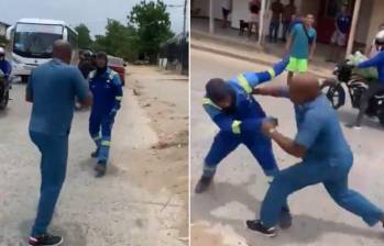 Odontólogo y operario de energía protagonizando una pelea en La Guajira. FOTO: Capturas de video
