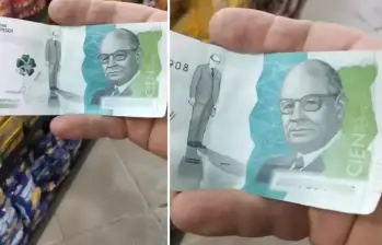 Estos son algunos ejemplares de billetes falsos de $100 mil que están circulando en Colombia. FOTO: Tomada de TikTok: @jaime.arguello