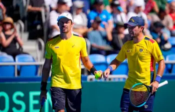 La dupla colombiana integrada por Cristian Rodríguez y Nicolás Barrientos perdió en la confrontación de Copa Davis ante Eslovaquia. FOTO CORTESÍA FEDECOLTENIS 