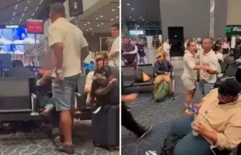 La agresión ocurrió en la sala de espera número 9 del aeropuerto El Dorado de Bogotá. FOTOS: Capturas de video 