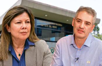 La fiscal Luz Adriana Camargo, el gobernador Andrés Julián Rendón, y detrás uno de los CAI en plena operación. FOTO ARCHIVO