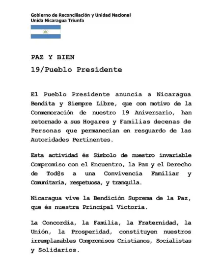 Gobierno de Nicaragua libera a “decenas” de presos políticos tras petición de Estados Unidos
