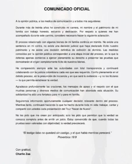 ¿Quién es Charlie Zaa, el cantante investigado por presuntos nexos con paramilitares?