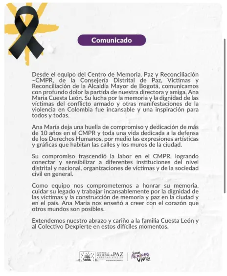 Falleció Ana María Cuesta, directora del Centro de Memoria, Paz y Reconciliación