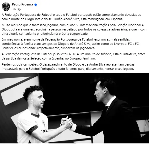 Tomado de, Pedro Proença, vía Facebook.