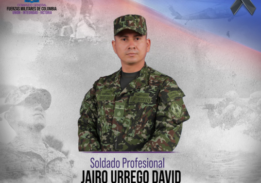El soldado profesional Jairo Urrego David, oriundo de Chigorodó, Urabá antioqueño, falleció en las últimas horas por la gravedad de las heridas durante los enfrentamientos con el EMC. Foto: Fuerzas Militares