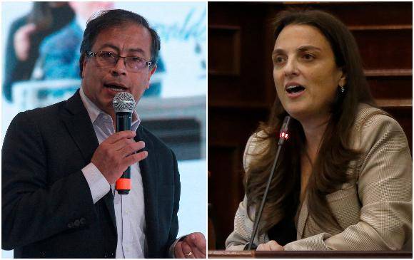 Gustavo Petro y Karen Abudinen, quien rechazó que el precandidato usara la expresión “abudinear” en una intervención en España. FOTOS COLPRENSA