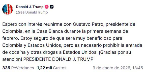 Atención: Trump y Petro se reunirán en la Casa Blanca en la primera semana de febrero