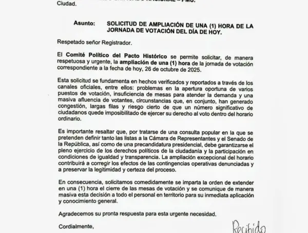 <b>El Pacto Histórico solicita extender una hora la jornada de votación. </b>