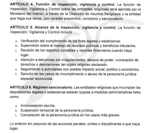 Apartado del proyecto de Ley 057. 