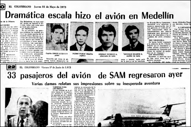 Así cubrió EL COLOMBIANO el secuestro del avión en 1973 en el que se