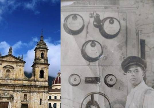 A la izquierda la Catedral Primada de Colombia. A la derecha, Joaquín Rodríguez, quien durante 30 años fue el relojero del principal templo del país. Fotos: Catedral Primada y cortesía